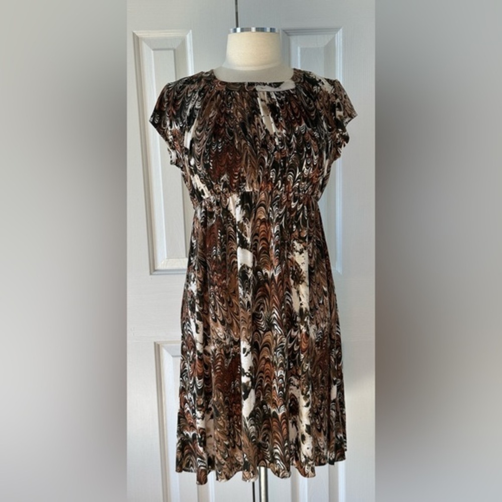 Miuse Abstract Brown Cream Fit & Flare Dress Size Large